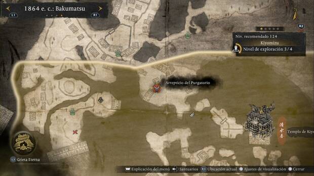 Nioh 3 - Arrepticios del Purgatorio de Kiyomizu, ubicación del arrepticio de la zona central norte