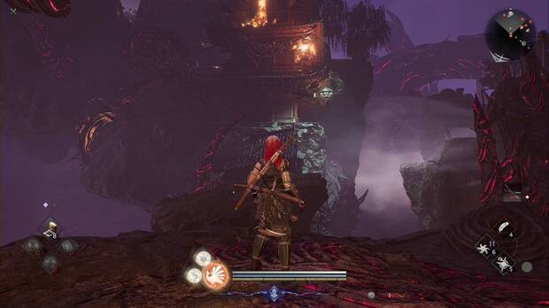 Nioh 3 - Kiyomizu mancillado, rocas que suben al sudeste de la zona del yokai del tornado de arena