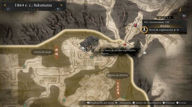 Nioh 3 - Misiones secundarias de 1864, En busca de piedras espirituales, ubicaci�n del marcador con el que comenzar la misi�n