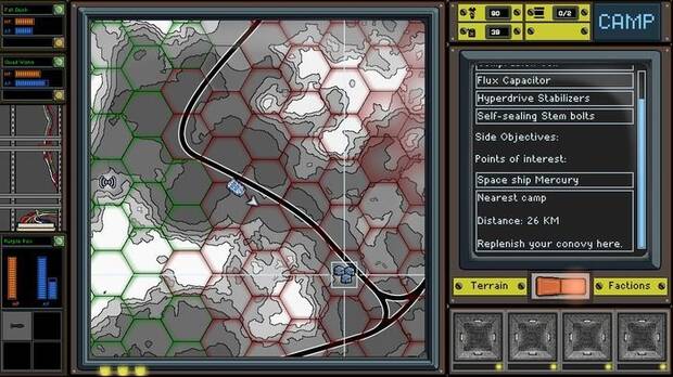 El mapa de ‘Convoy’ se genera aleatoriamente, y es similar al aspecto y el sentir de algunos juegos de rol de mesa más clásicos. El color de las casillas marca las facciones.