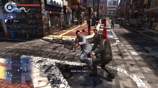 El negocio de bicicletas en Kamurocho es una ruina. Kiryu ha estampado miles en la cara de sus enemigos.
