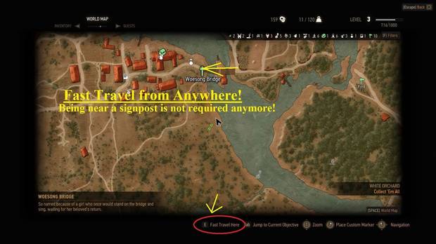 Mod de viajes rápidos desde cualquier lugar para The Witcher 3.