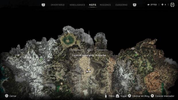 Horizon Forbidden West - Localización de la Caverna sumergida la Brecha