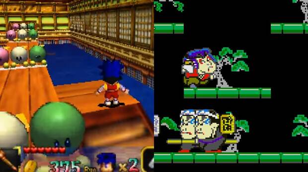 Captura de dos juegos de la saga Ganbare Goemon.