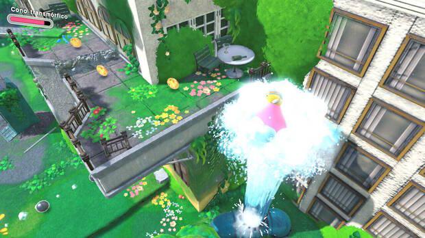 Kirby y la tierra olvidada - Valle Edificado: Utiliza el chorro de agua para subir al balcón