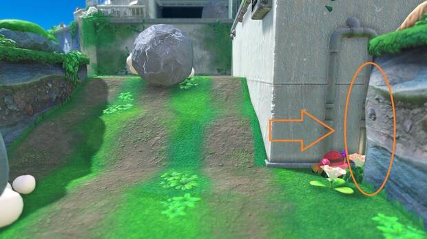 Kirby y la tierra olvidada - Vía de Rocas Rodantes: Localización de la entrada del desvío en la colina
