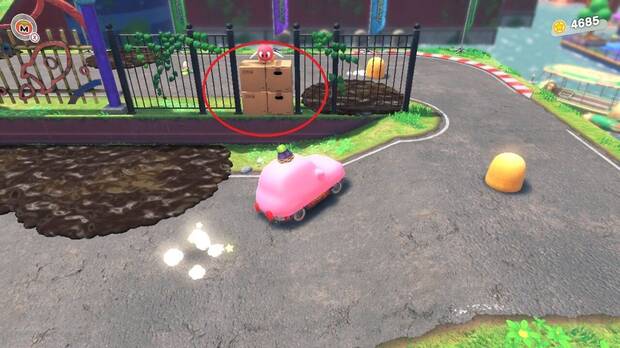 Kirby y la tierra olvidada - Circuito de Carreras: Primer atajo de cajas de cartón