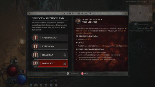 Diablo 4 - Escoge el nivel de mundo más alto para ganar más EXP
