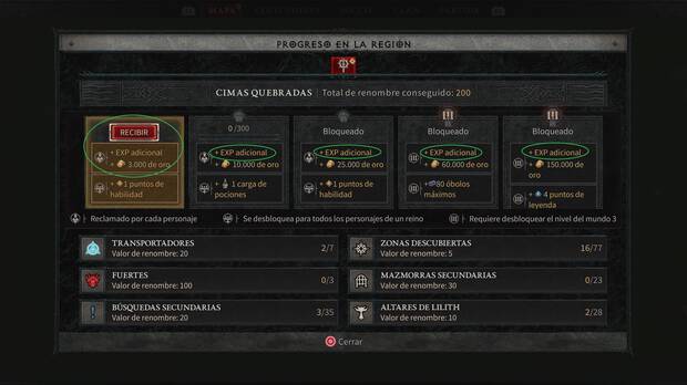 Diablo 4 - Reclama recompensas de renombre para ganar EXP