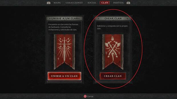 Diablo 4 - Botón para crear tu clan
