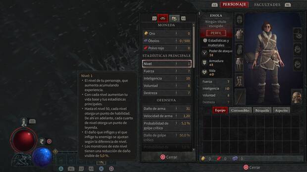 Diablo 4 - Estadísticas y atributos de personaje explicados