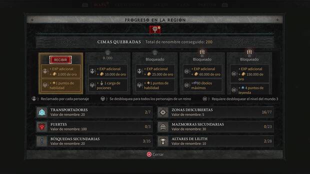Diablo 4 - Todas las recompensas de renombre