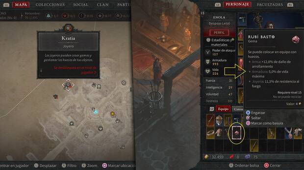 Diablo 4 - Mejorar el equipo con el engarce de gemas en el joyero