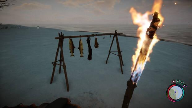 Sons of the Forest - Colocar comida en el estante para secar