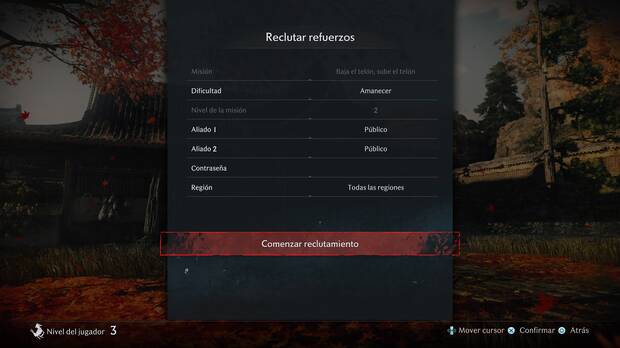 Rise of the Ronin - Configurar opciones de una misión online