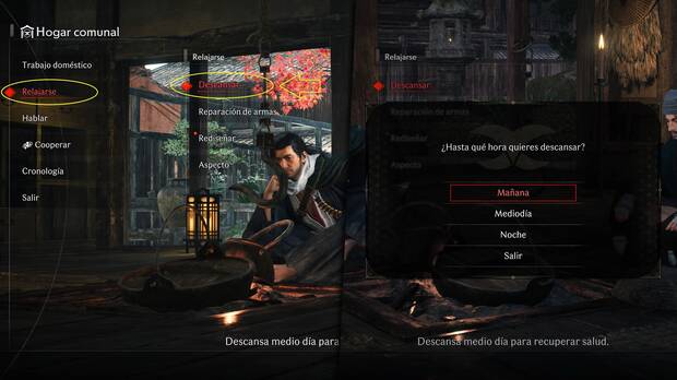 Rise of the Ronin - Cambiar la hora del día descansando en el hogar comunal