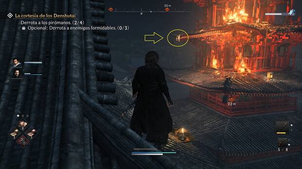 Rise of the Ronin - Misión La cortesía de los Denshutai: Anclaje para subir a la torre del pirómano