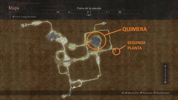 Dragon's Dogma 2 - Mazmorras, Cueva de la cascada: mapa de la planta baja