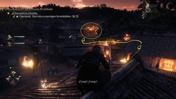 Rise of the Ronin - Misión La Rebelión de la Puerta Prohibida: tejado en llamas