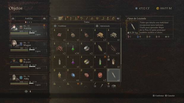 Dragon's Dogma 2 - La aldea sin nombre: Opus de Leyenda para ladrones en el inventario