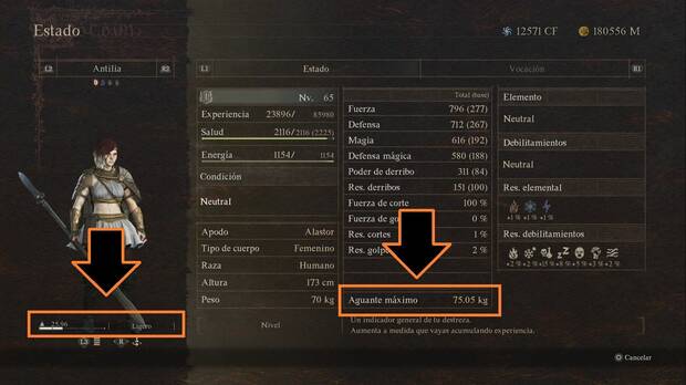 Dragon's Dogma 2 - Cómo subir la carga máxima: menú de estado y carga