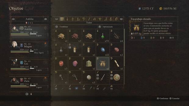 Dragon's Dogma 2 - Cómo subir la carga máxima: escarabajo dorado en el inventario