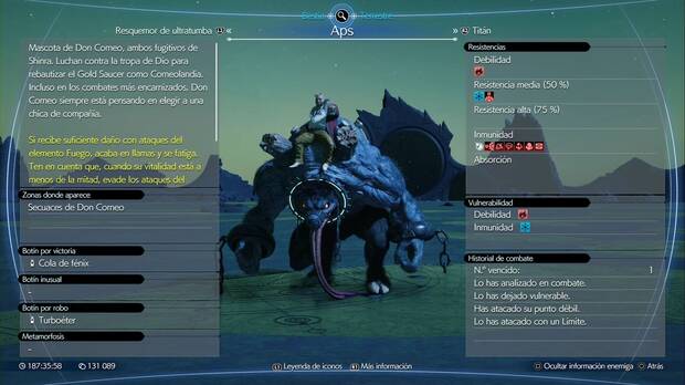 Final Fantasy VII Rebirth - Ficha de combate de Aps