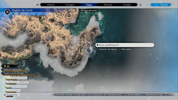 Final Fantasy VII Rebirth - Informes de investigación en Corel: ubicación de la roca cactiliforme IV