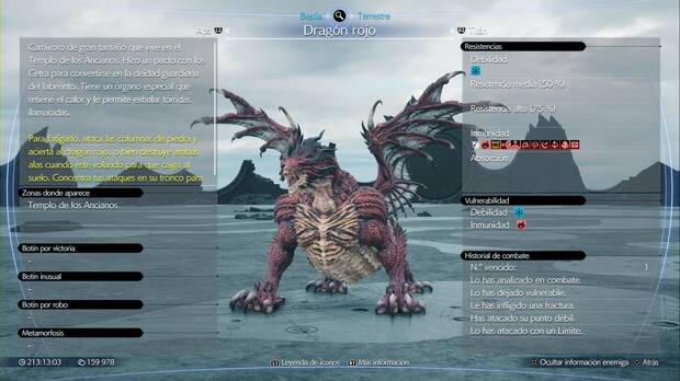 Final Fantasy VII Rebirth - Ficha de combate del Dragón rojo