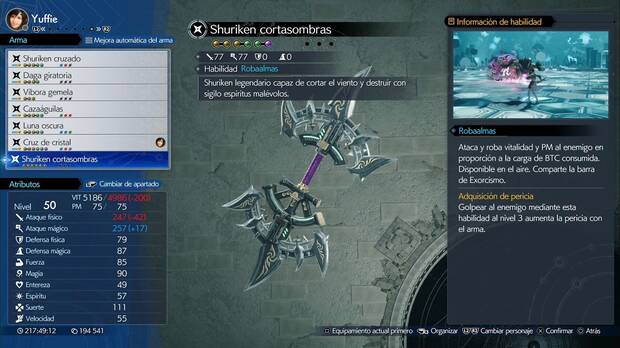 Final Fantasy VII Rebirth - Armas de Yuffie: Shuriken cortasombras