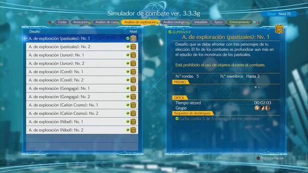 Final Fantasy VII Rebirth - Cómo subir rápido de nivel: desafío del simulador A. de exploración (pastizales): Nv.1