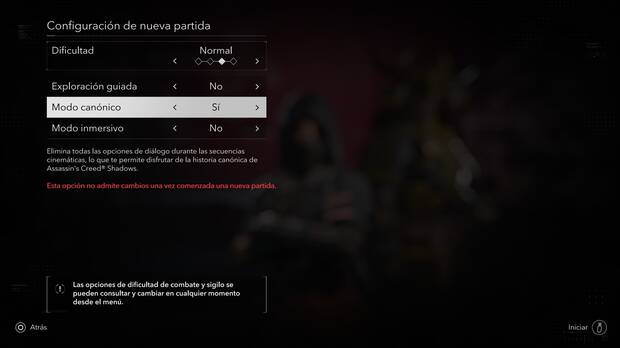 Assassin's Creed Shadows - Activación del modo canónico y explicación detallada