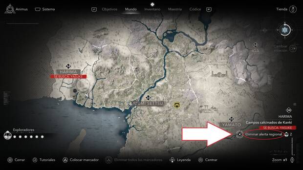 Assassin's Creed Shadows - Eliminar alertas regiones con exploradores desde el mapa