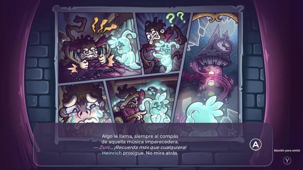 La historia del juego está narrada a través de viñetas al estilo cómic con textos que forman una poesía.