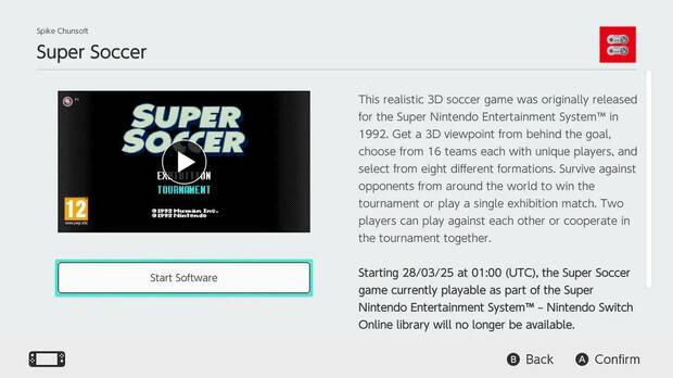 Super Soccer será eliminado de Nintendo Switch Online también en España y resto de Occidente
