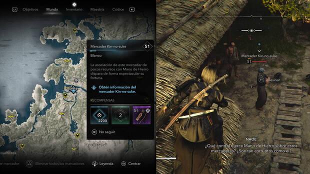 Assassin's Creed Shadows - Localización del objetivo Mercader Kin-no-suke de la organización El gremio de Mano de Hierro