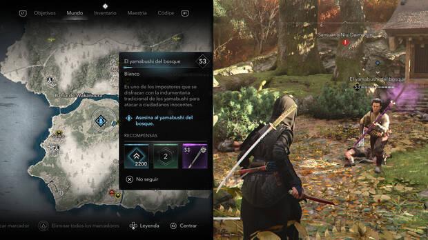 Assassin's Creed Shadows - Localización del objetivo El yamabushi del bosque de la organización Yamabushi impostores