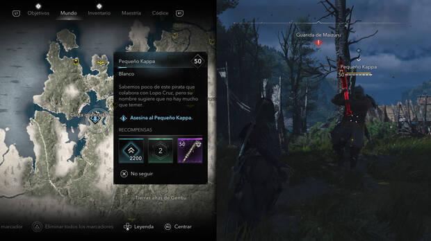 Assassin's Creed Shadows - Localización del objetivo Pequeño Kappa de la organización La alianza pirata