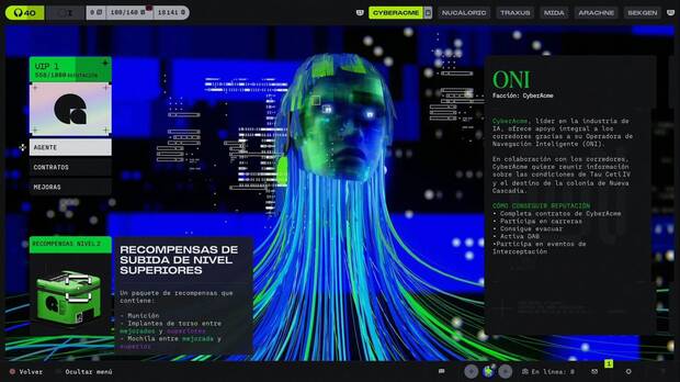 Marathon - Rango VIP, pantalla de Agente de CyberAcme con las recompensas del rango VIP resaltadas