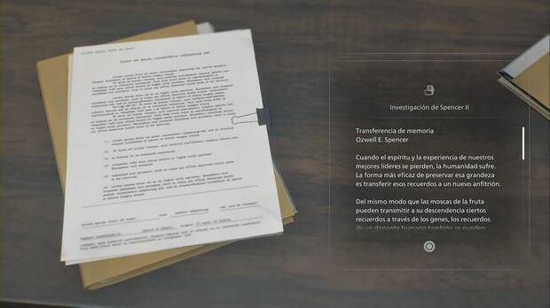 Resident Evil Requiem - Easter eggs, documento que menciona la hip�tesis de la transferencia de recuerdos usando el virus T