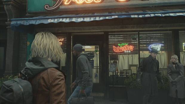 Resident Evil Requiem - Easter eggs, ne�n de cerveza Dulvey en uno de los escaparates de las calles de Wrenwood