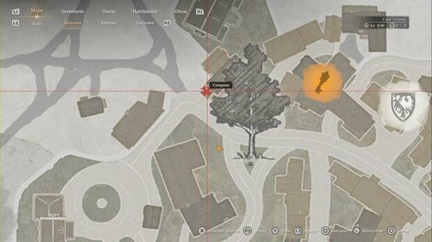 Crimson Desert, Campanas, ubicaci�n de la campana de Hernand marcada en el mapa de la regi�n con el zoom aumentado para ver con claridad el icono