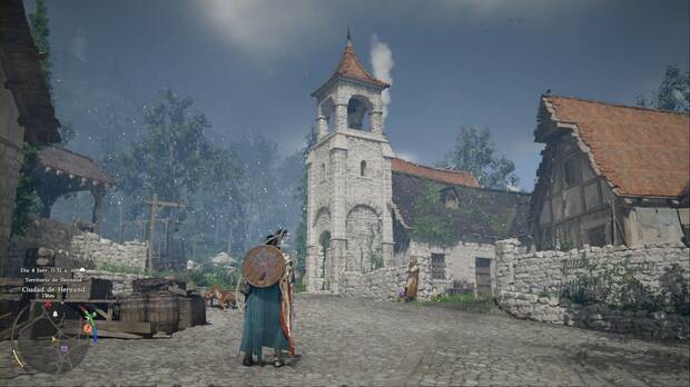 Crimson Desert, Campanas, ubicaci�n de la campana de Hernand mostrando la torre del campanario en la calle