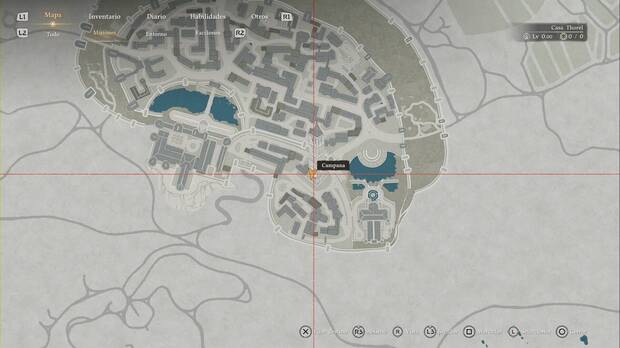 Crimson Desert - Campanas, ubicaci�n de la campana de Demeniss en la torre del Castillo de Demeniss con el mapa aumentado para ver claramente la ubicaci�n