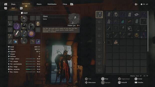 Crimson Desert - C�mo abrir cerraduras y puertas con llave, Llave en el men� del personaje en Crimson Desert