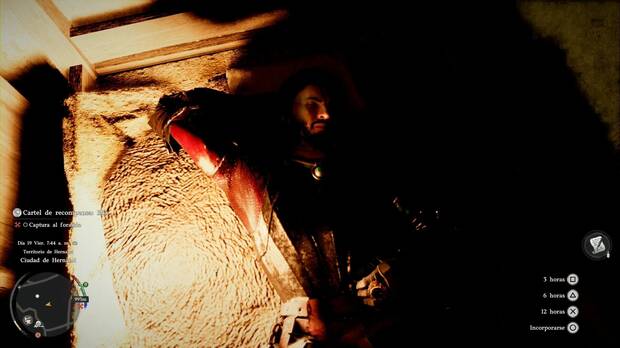 Crimson Desert - C�mo hacer pasar el tiempo, interfaz de descanso en una cama que muestra las horas que se pueden dejar pasar r�pido