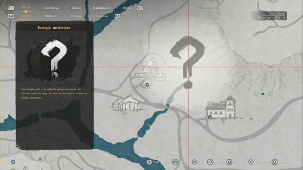 Crimson Desert - Energ�a misteriosa, icono de energ�a misteriosa resaltado en el mapa que abre la ventana de explicaci�n breve en un lateral