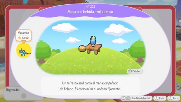 Pok�mon Pokopia - C�mo el h�bitat Mesa con bebida azul intenso para registrar a Vaporeon