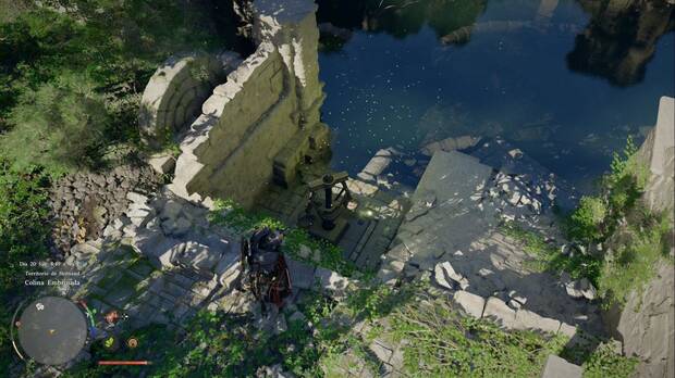 Crimson Desert - Ruinas de la Colina Embrujada, molinillos en el agua que drenan el estanque