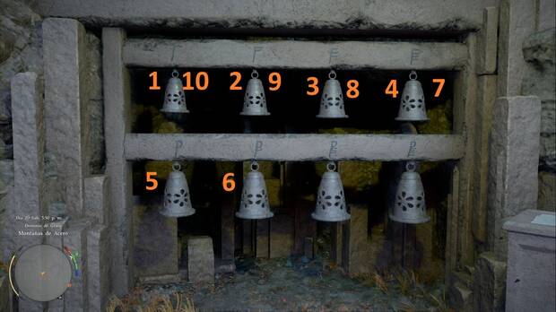 Crimson Desert - Puzles, Ruinas de las Monta�as de Acero, orden correcto para tocar las campanas